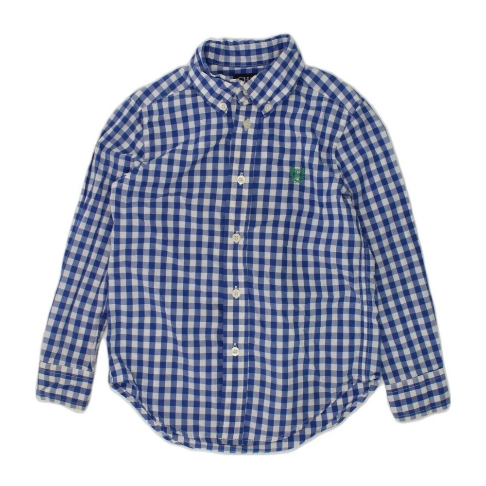 CHAPS Boys 4T Button Down Shirt Long Sleeve Light Blue Gingham Check